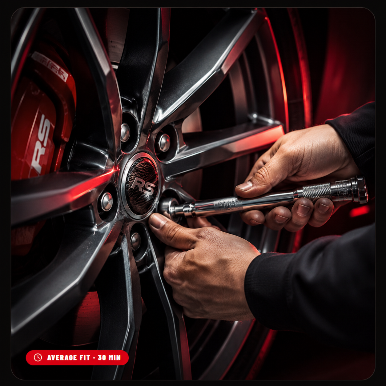 Mechanic torquing a wheel bolt